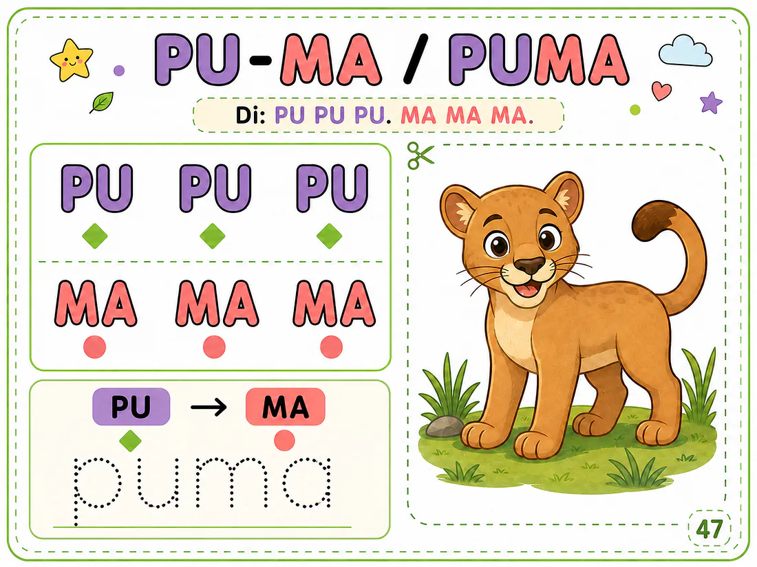 Página real 4: práctica de la palabra PUMA