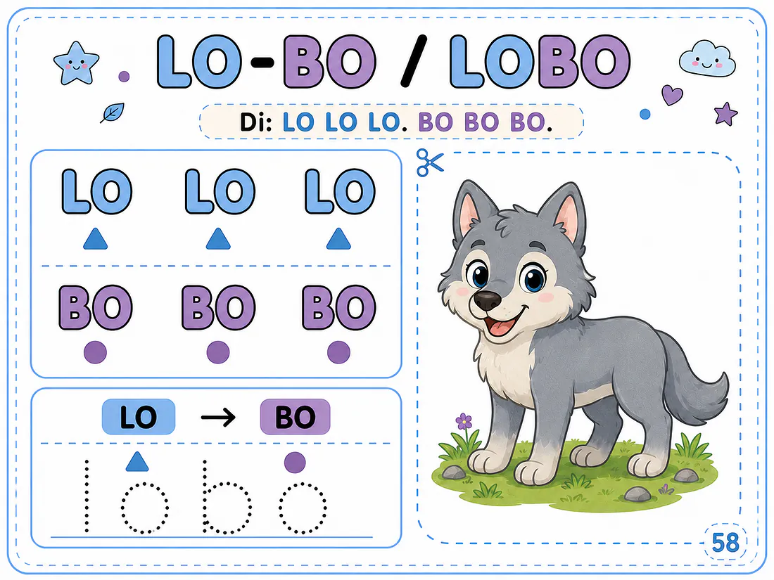 Página real 6: práctica de la palabra LOBO