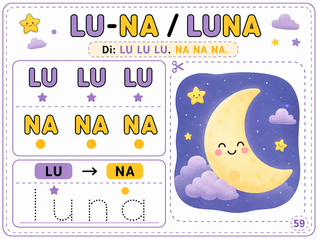 Página real 7: práctica de la palabra LUNA