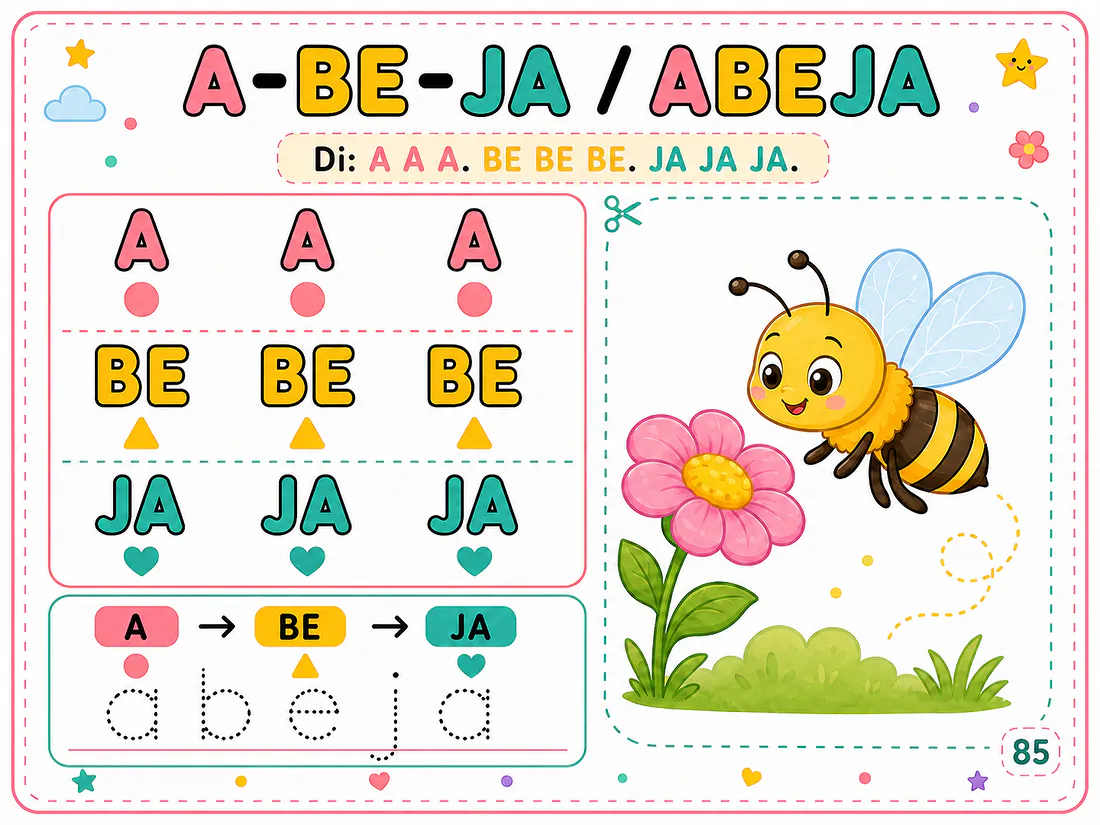 Página real 14: práctica de la palabra ABEJA