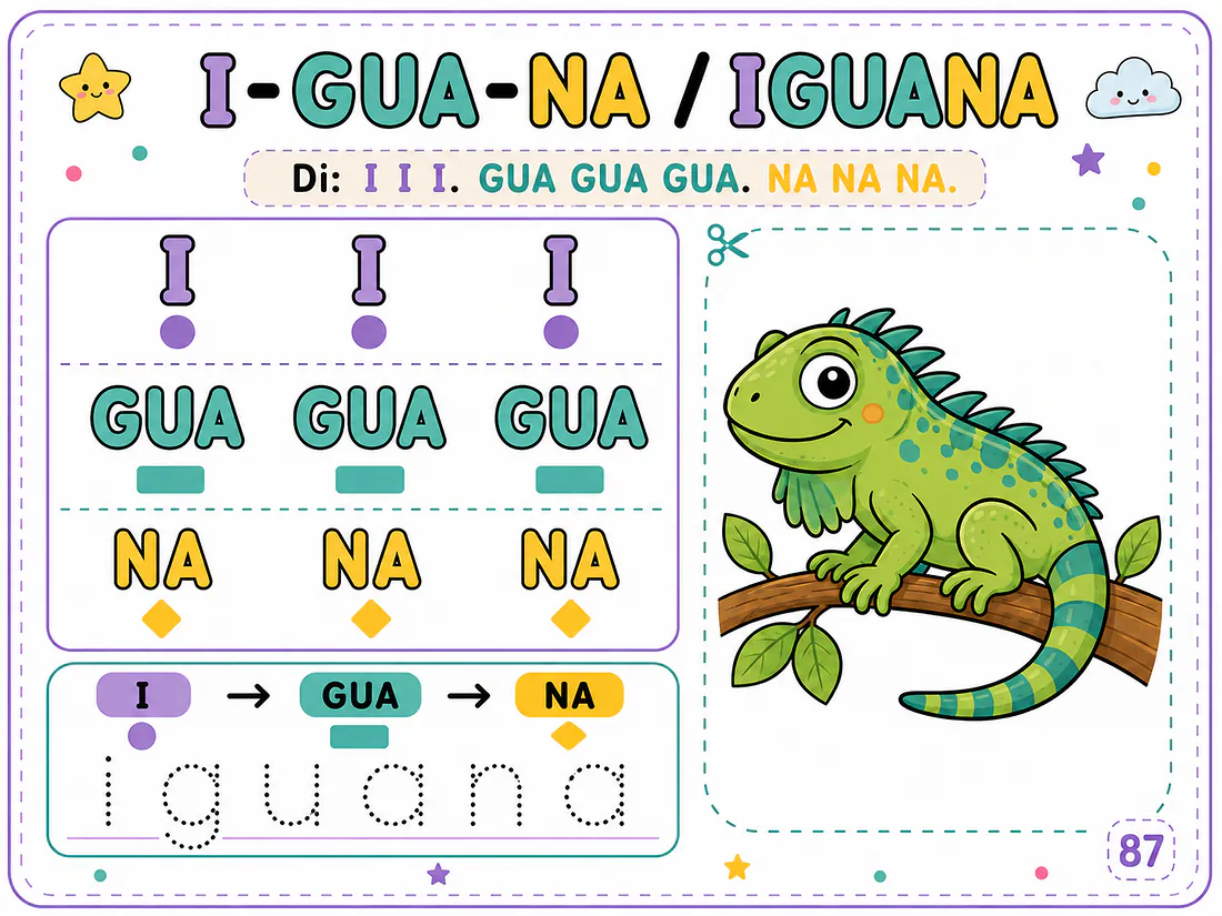 Página real 16: práctica de la palabra IGUANA