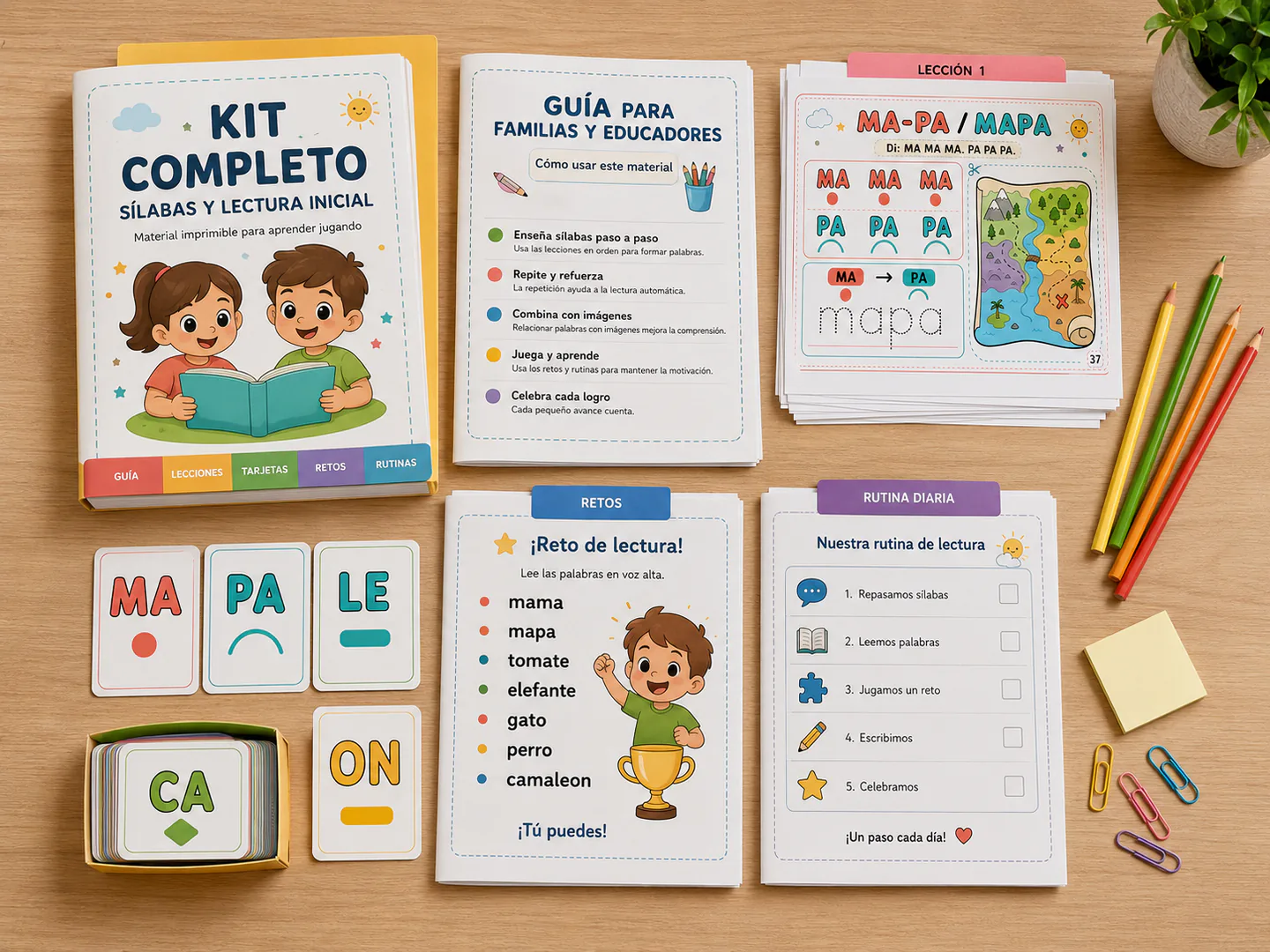 Kit completo Grafismo Fonético impreso junto a sus ocho recursos complementarios